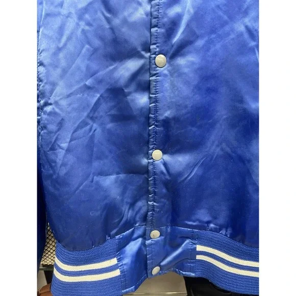 Vintage 1980s Shain Of Canada NFL Dallas Cowboys Blue Satin Bomber Jacket Size L